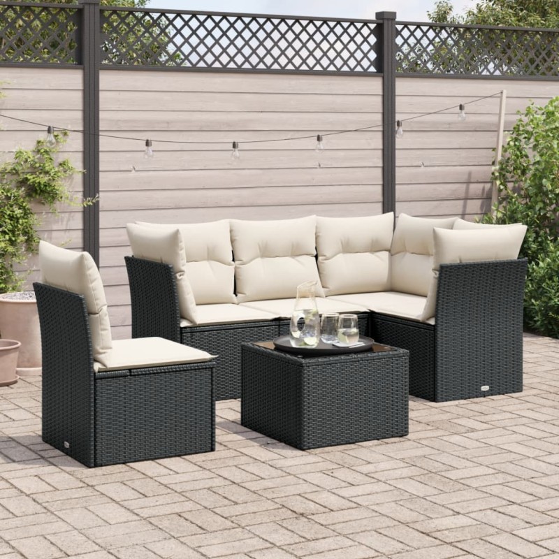vidaXL Set de sofás de jardín 6 piezas y cojines ratán sintético negro vidaXL Set de sofás de jardín 6 piezas y cojines ratán sintético negro