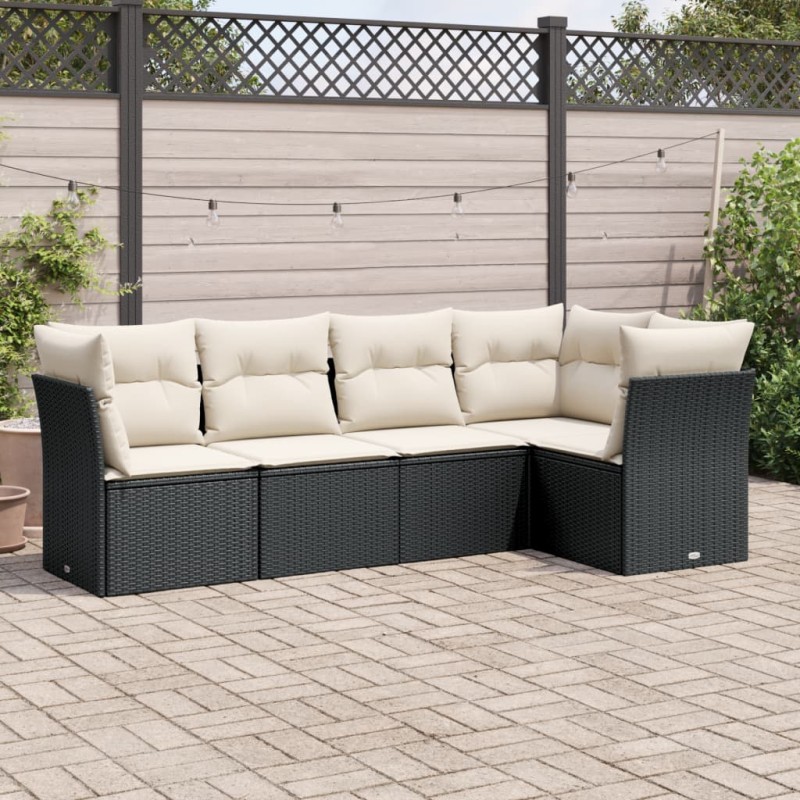 vidaXL Set de muebles de jardín 5 pzas y cojines ratán sintético negro
