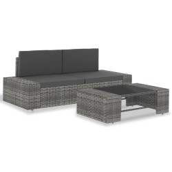 vidaXL Juego de muebles de jardín 3 piezas ratán sintético gris
