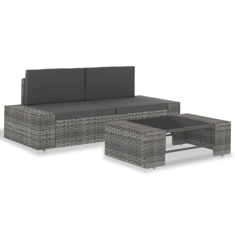 vidaXL Juego de muebles de jardín 3 piezas ratán sintético gris vidaXL Juego de muebles de jardín 3 piezas ratán sintético gris