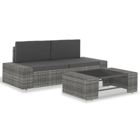 vidaXL Juego de muebles de jardín 3 piezas ratán sintético gris
