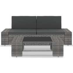 vidaXL Juego de muebles de jardín 3 piezas ratán sintético gris