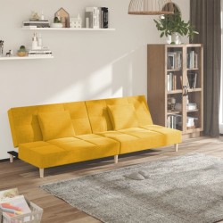 vidaXL Sofá cama de 2 plazas con dos almohadas tela color amarillo