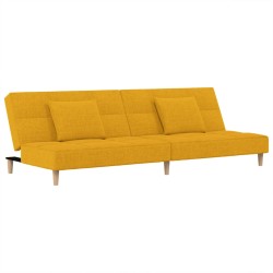 vidaXL Sofá cama de 2 plazas con dos almohadas tela color amarillo