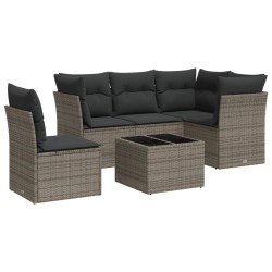 vidaXL Set de muebles de jardín 6 pzas y cojines ratán sintético gris
