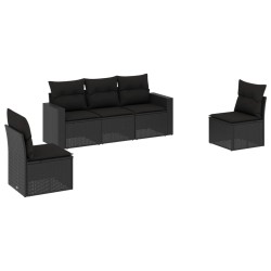 vidaXL Set de muebles de jardín 5 pzas y cojines ratán sintético negro