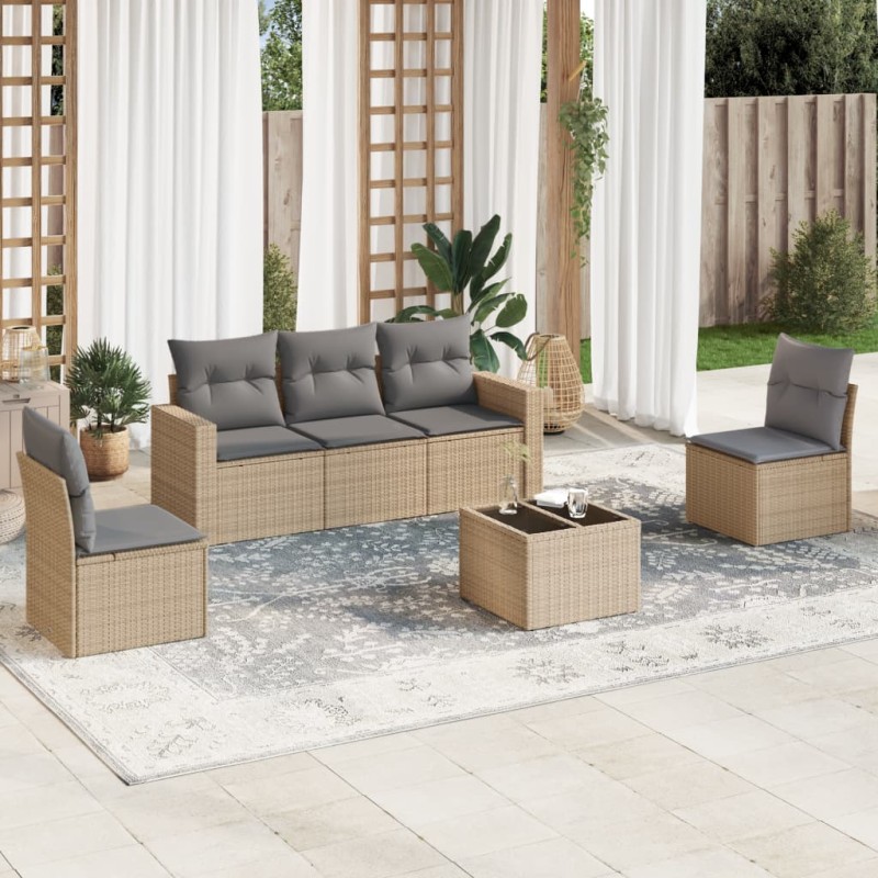 vidaXL Juego de sofás jardín con cojines 6 pzas ratán sintético beige vidaXL Juego de sofás jardín con cojines 6 pzas ratán sintético beige