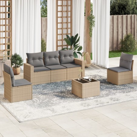 vidaXL Juego de sofás jardín con cojines 6 pzas ratán sintético beige