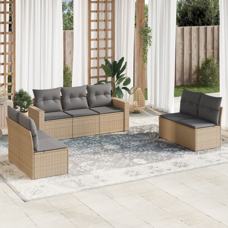 vidaXL Set sofás de jardín 7 piezas y cojines ratán sintético beige vidaXL Set sofás de jardín 7 piezas y cojines ratán sintético beige