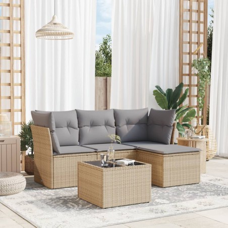 vidaXL Juego de sofás jardín con cojines 5 pzas ratán sintético beige
