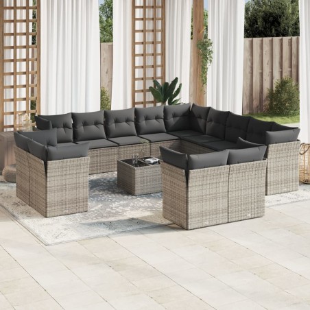 vidaXL Set de sofás de jardín 14 pzas con cojines ratán sintético gris