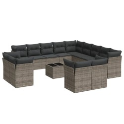 vidaXL Set de sofás de jardín 14 pzas con cojines ratán sintético gris
