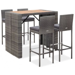 vidaXL Muebles de bar jardín 5 pzas ratán sintético madera acacia gris