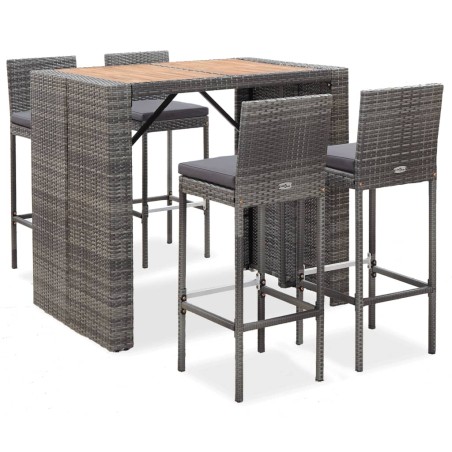 vidaXL Muebles de bar jardín 5 pzas ratán sintético madera acacia gris