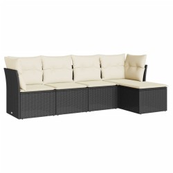 vidaXL Set de muebles de jardín 5 pzas y cojines ratán sintético negro