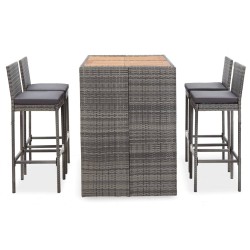 vidaXL Muebles de bar jardín 5 pzas ratán sintético madera acacia gris