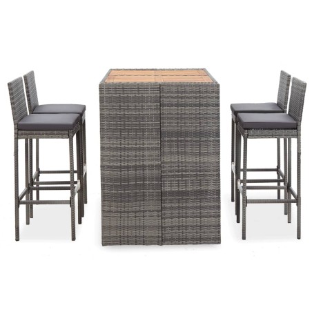 vidaXL Muebles de bar jardín 5 pzas ratán sintético madera acacia gris