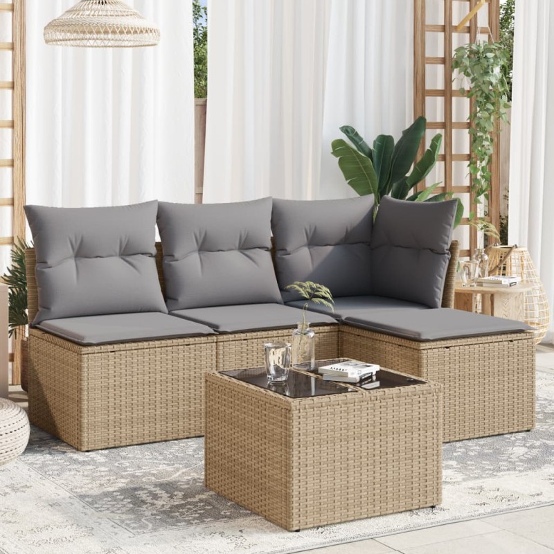 vidaXL Juego de sofás jardín con cojines 5 pzas ratán sintético beige vidaXL Juego de sofás jardín con cojines 5 pzas ratán sintético beige