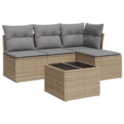 vidaXL Juego de sofás jardín con cojines 5 pzas ratán sintético beige