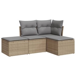 vidaXL Juego de sofás jardín con cojines 4 pzas ratán sintético beige