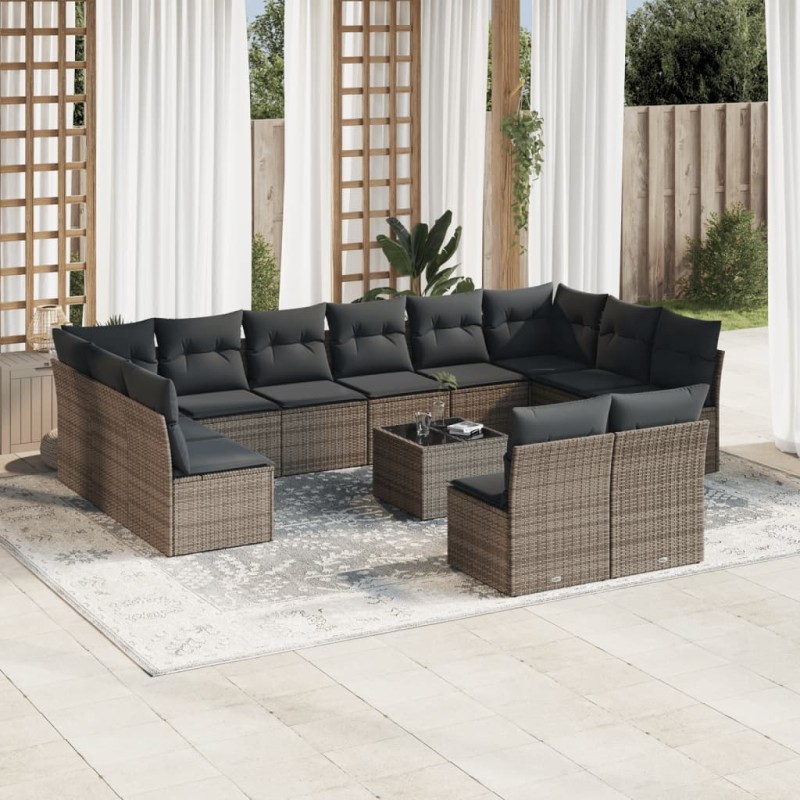 vidaXL Set sofás de jardín con cojines 13 piezas ratán sintético gris vidaXL Set sofás de jardín con cojines 13 piezas ratán sintético gris