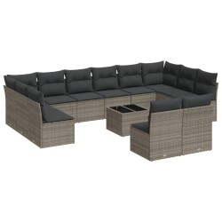 vidaXL Set sofás de jardín con cojines 13 piezas ratán sintético gris
