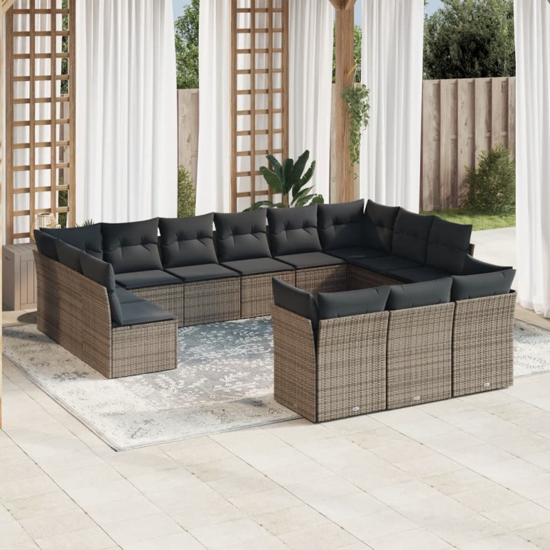 vidaXL Set sofás de jardín con cojines 13 piezas ratán sintético gris vidaXL Set sofás de jardín con cojines 13 piezas ratán sintético gris