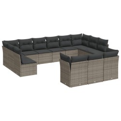 vidaXL Set sofás de jardín con cojines 13 piezas ratán sintético gris