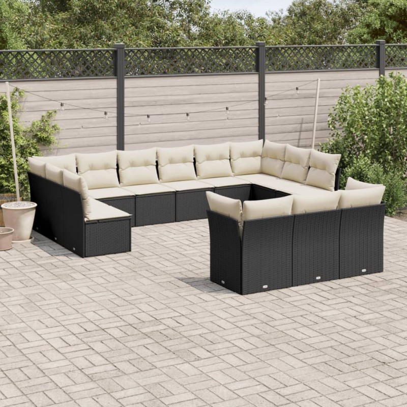 vidaXL Set de sofás de jardín y cojines 13 pzas ratán sintético negro vidaXL Set de sofás de jardín y cojines 13 pzas ratán sintético negro