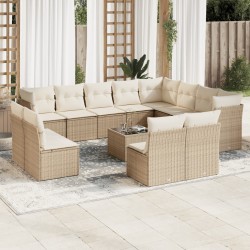 vidaXL Set sofás de jardín con cojines 13 pzas ratán sintético beige