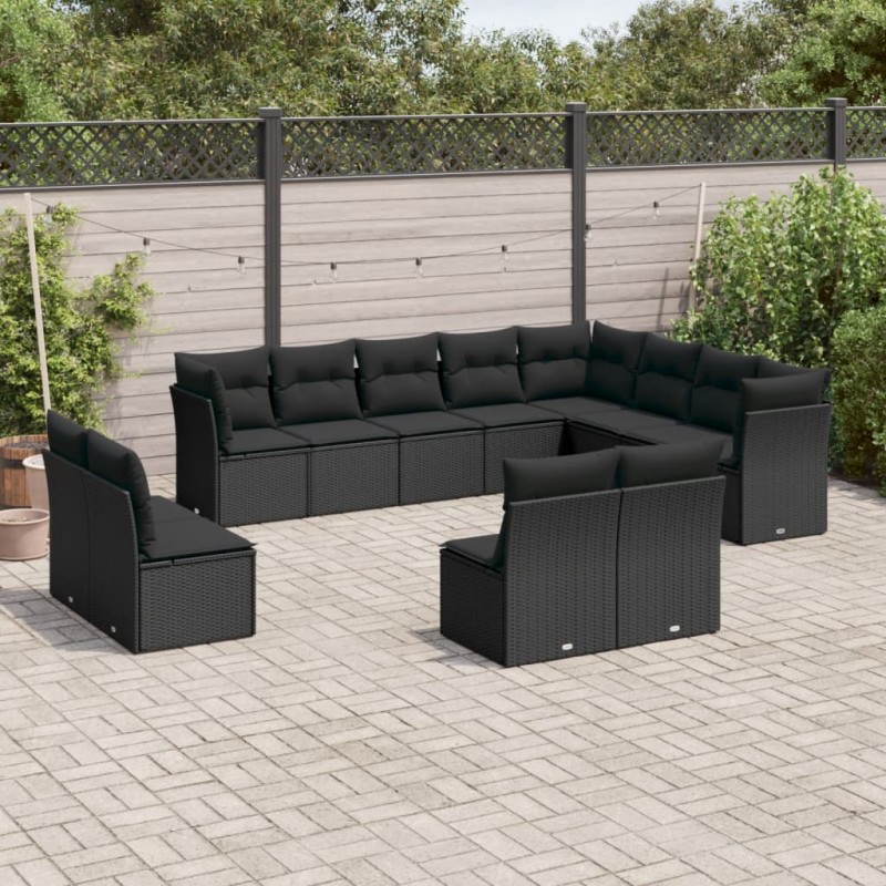 vidaXL Set de sofás de jardín 12 piezas cojines ratán sintético negro vidaXL Set de sofás de jardín 12 piezas cojines ratán sintético negro