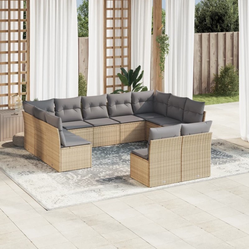 vidaXL Set de sofás de jardín 11pzas con cojines ratán sintético beige vidaXL Set de sofás de jardín 11pzas con cojines ratán sintético beige