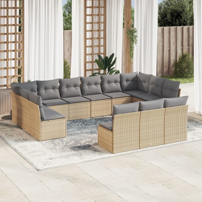 vidaXL Set sofás de jardín con cojines 13 pzas ratán sintético beige vidaXL Set sofás de jardín con cojines 13 pzas ratán sintético beige