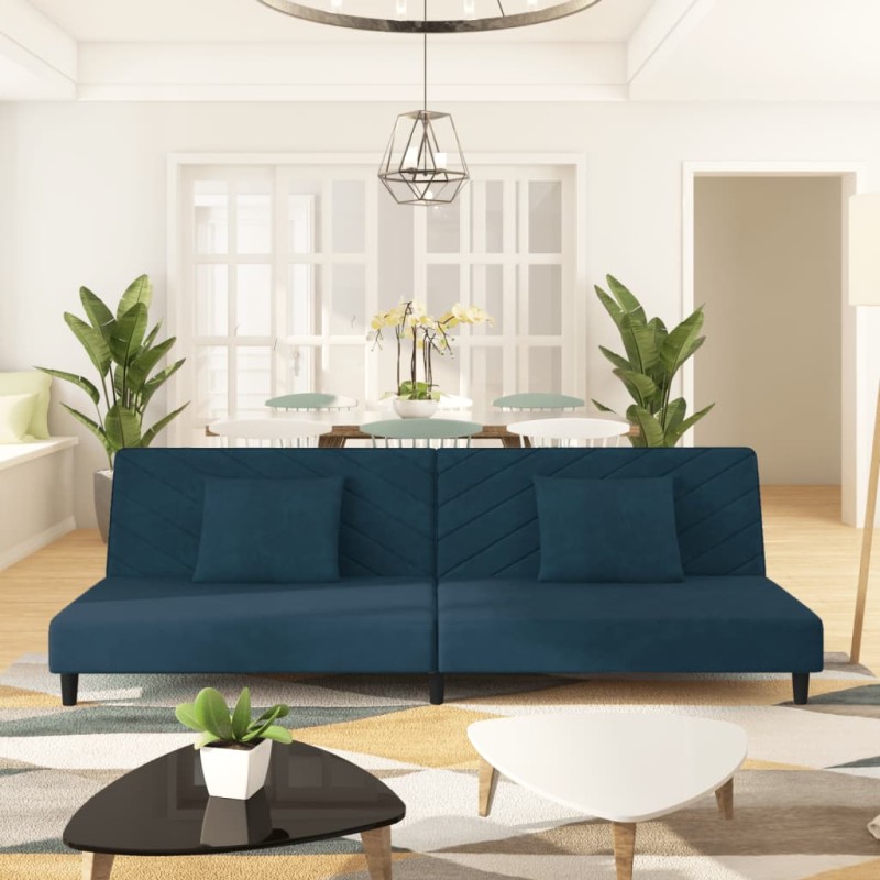 vidaXL Sofá cama de 2 plazas con dos almohadas terciopelo azul vidaXL Sofá cama de 2 plazas con dos almohadas terciopelo azul