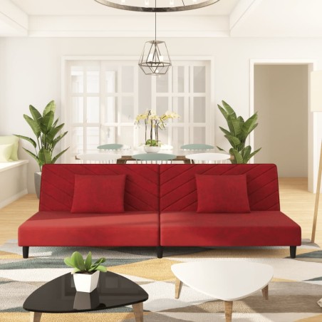 vidaXL Sofá cama de 2 plazas con dos almohadas terciopelo rojo tinto