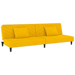 vidaXL Sofá cama de 2 plazas con dos almohadas terciopelo amarillo