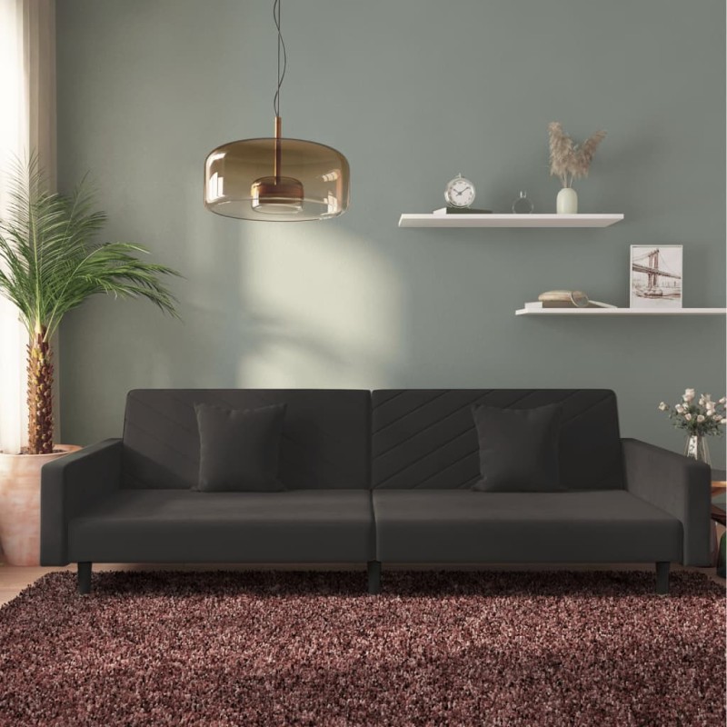 vidaXL Sofá cama de 2 plazas con dos almohadas terciopelo negro vidaXL Sofá cama de 2 plazas con dos almohadas terciopelo negro