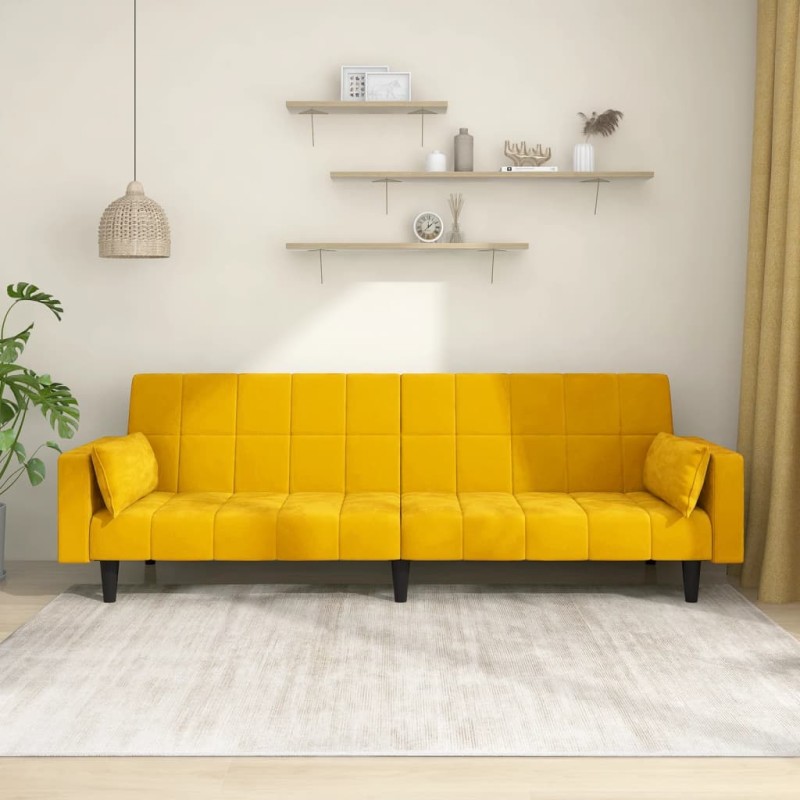 vidaXL Sofá cama de 2 plazas con dos almohadas terciopelo amarillo vidaXL Sofá cama de 2 plazas con dos almohadas terciopelo amarillo