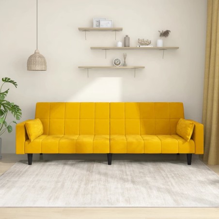 vidaXL Sofá cama de 2 plazas con dos almohadas terciopelo amarillo