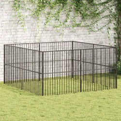 vidaXL Corralito para perros con 8 paneles acero galvanizado negro