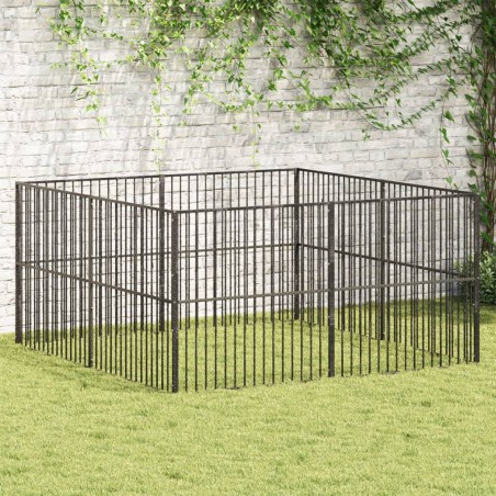 vidaXL Corralito para perros con 8 paneles acero galvanizado negro