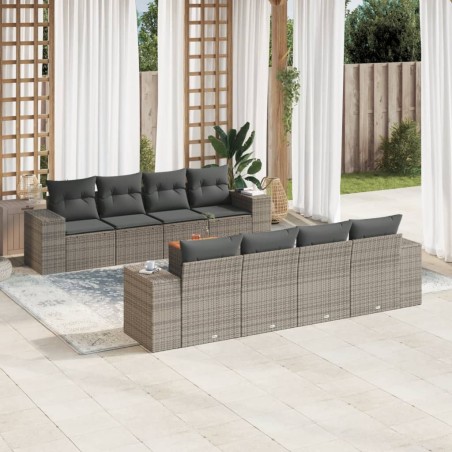 vidaXL Set de muebles de jardín 9 pzas y cojines ratán sintético gris