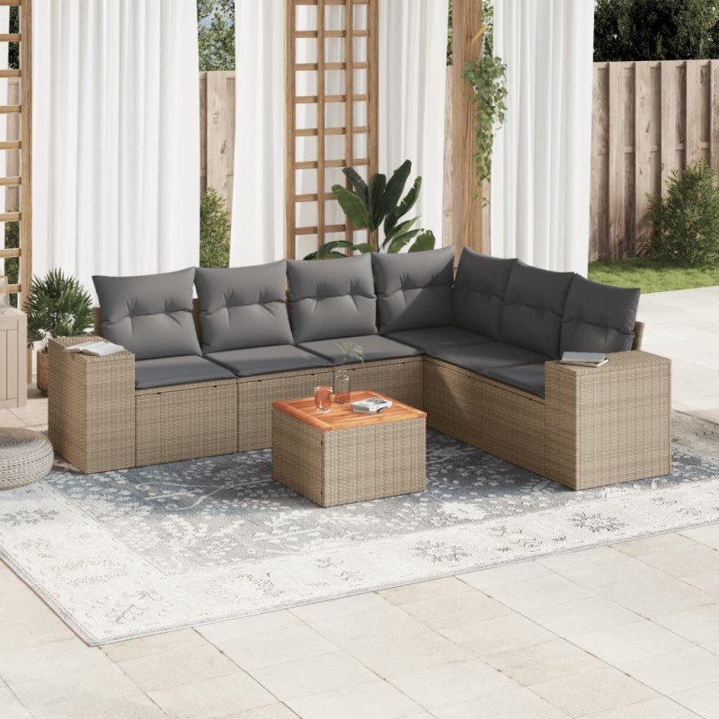 vidaXL Set sofás de jardín 7 piezas y cojines ratán sintético beige vidaXL Set sofás de jardín 7 piezas y cojines ratán sintético beige