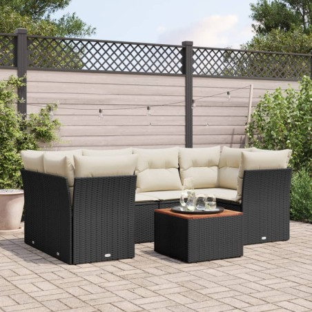 vidaXL Set de comedor de jardín 7 pzas y cojines ratán sintético negro