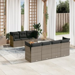 vidaXL Set de sofás de jardín 8 pzas y cojines ratán sintético gris