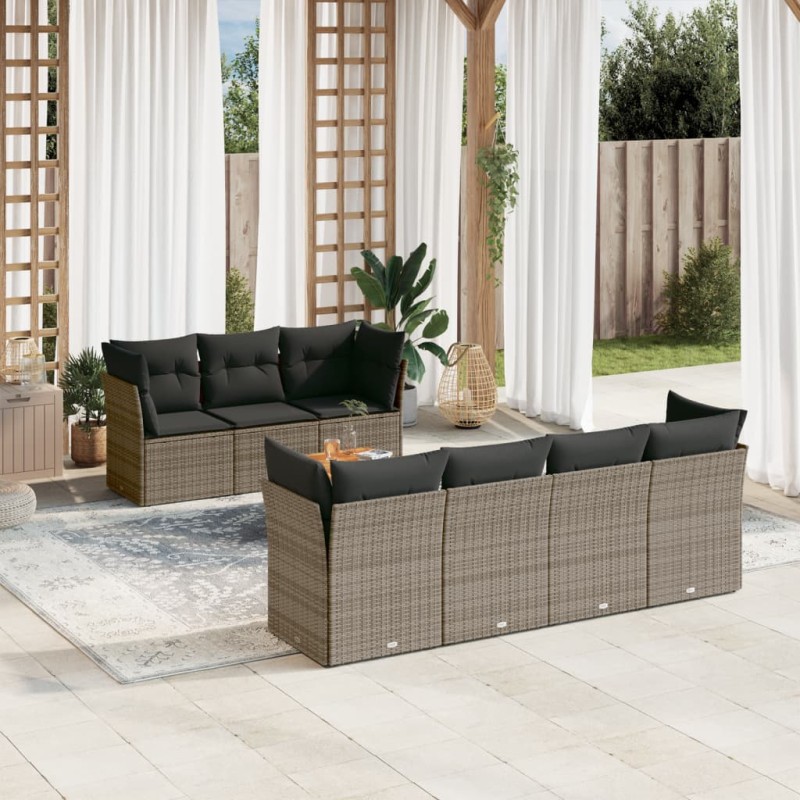 vidaXL Set de sofás de jardín 8 pzas y cojines ratán sintético gris vidaXL Set de sofás de jardín 8 pzas y cojines ratán sintético gris