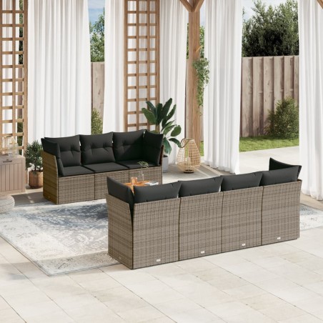 vidaXL Set de sofás de jardín 8 pzas y cojines ratán sintético gris
