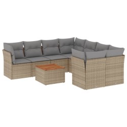 vidaXL Set de sofás de jardín 9 pzas con cojines ratán sintético beige