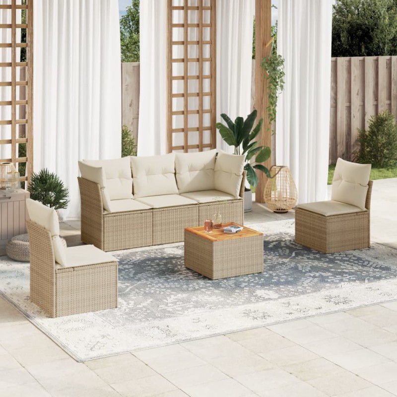 vidaXL Juego de sofás jardín con cojines 6 pzas ratán sintético beige vidaXL Juego de sofás jardín con cojines 6 pzas ratán sintético beige