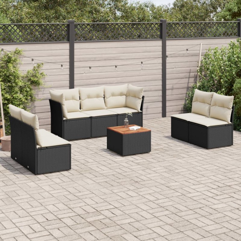 vidaXL Set de sofás de jardín 8 piezas y cojines ratán sintético negro vidaXL Set de sofás de jardín 8 piezas y cojines ratán sintético negro